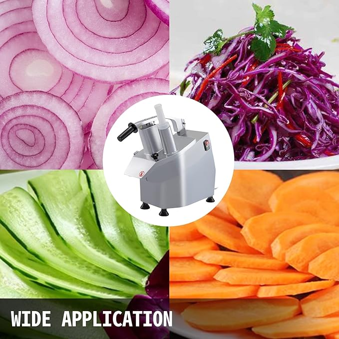 VEVOR Commercial Food Processor 2 Feeding Holes, 550W Electric Vegetable Slicer 1600 RPM, Stainless Steel Vegetable Processor Detachable 6-blades, 3mm/4mm/7mm Shred, 2mm/4mm Slice