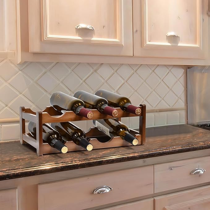 8 Bottle Wooden Wine Rack,2 Tier Free Standing Wine Storage Holder,Retro Minimalist Style Home Decorations Wine Display Shelves for Cabinet,Cupboard,Countertop
