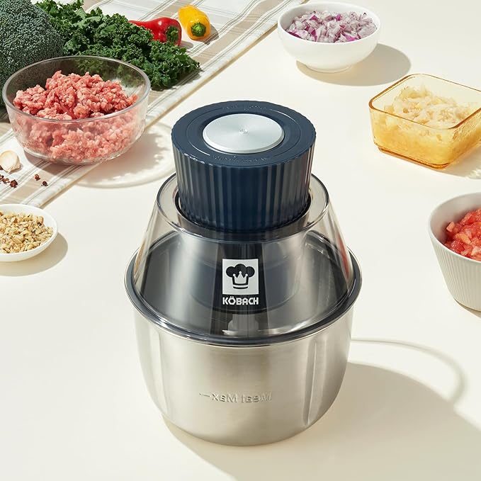 Electric Food Processor & Meat Grinder – 1.9 Qt Food Chopper with Pure Copper Motor, Dual-Layer Blades, Procesador de Alimentos Electrico