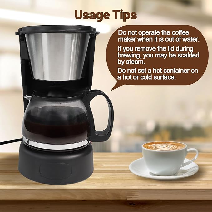 5 Cup Drip Coffee Maker One-Touch Anti-Drip Coffee Machine with Reusable Filter Carafe Auto Keep Warm Plate Spoon Coffee Pot Suitable for Home Use 110V