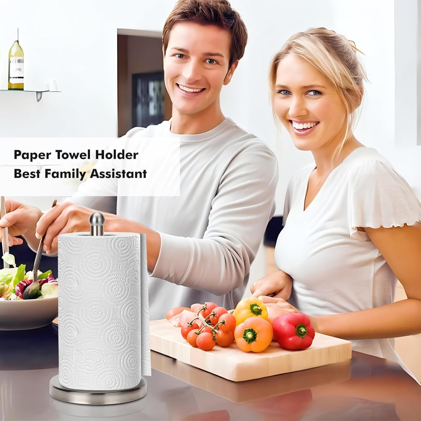 Paper Towel Holder Stand with Sturdy Base Fits Standard and Jumbo Sized Paper Towel, Paper Towel Holder Countertop (Brushed Nickel)