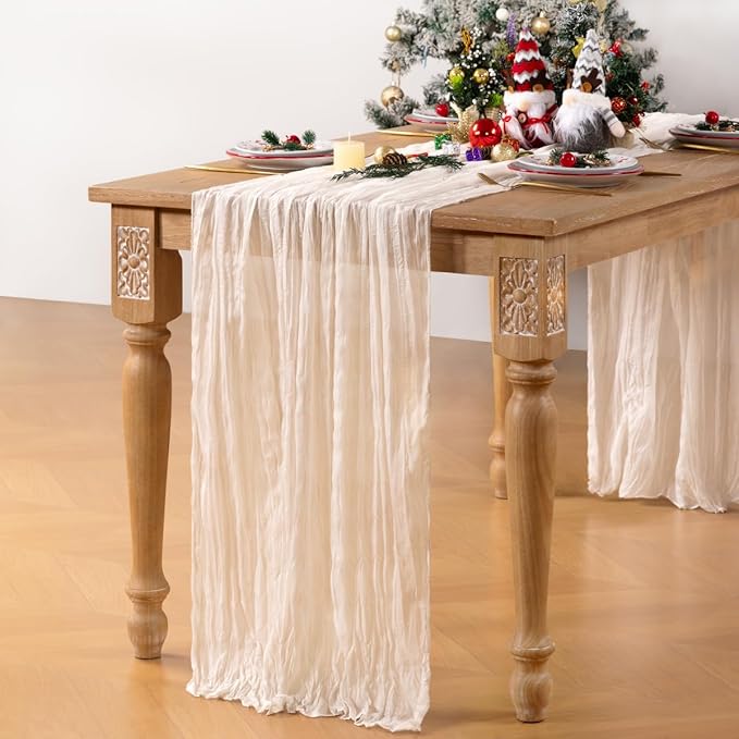 Ivory White Cheesecloth Table Runner 6 Pack Christmas Table Runners Boho Gauze 120 Inches White Cheese Cloth Table Decor for Xmas Holiday Season Parties Weddings Bridal Baby Shower