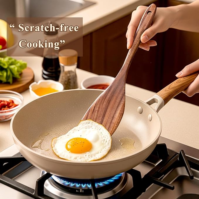 Wooden Spoons for Cooking, 12 Pcs Nonstick Wooden Cooking Utensils Set with Comfort Grip – 100% Natural Teak Wood - Sturdy, Lightweight & Heat Resistant Kitchen Utensils