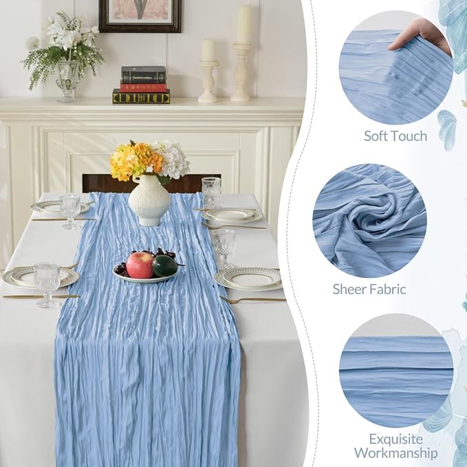 6 Pack Dusty Blue Cheesecloth Table Runner 35"×120" Gauze Fabric Table Runner Rustic Sheer Runner for Wedding Birthday Baby Shower Party Table Decoration Dusty Blue 6 Pack