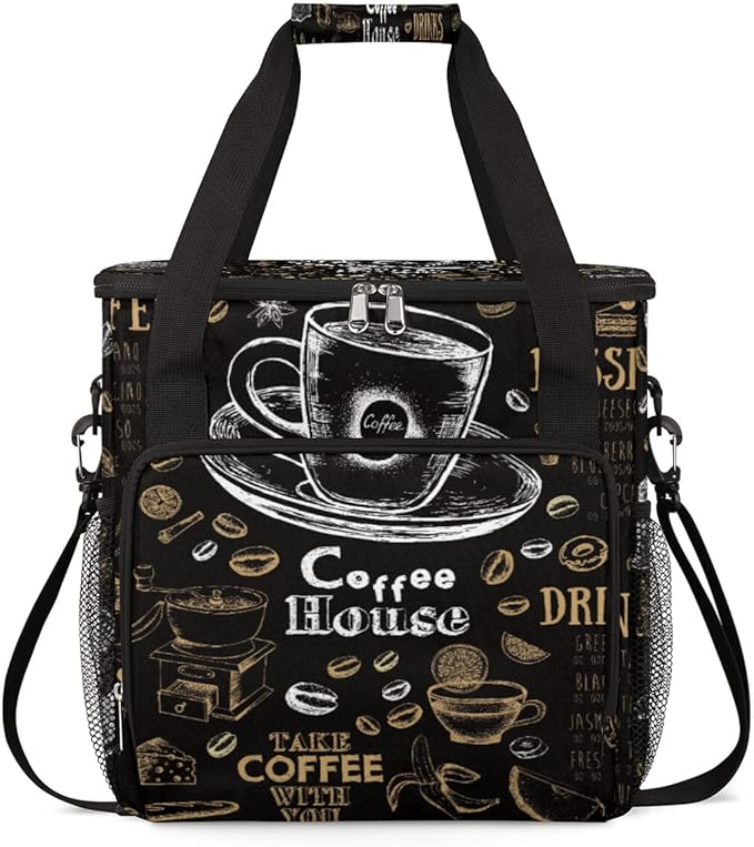 cfpolar Coffee Maker Storage Bag, Waterproof Travel Carrying Storage Tote Bag Organizer Case, Compatible with K-Mini or K-Mini Plus, And Suitable for Other Accessories， With Pockets for K-Cup Pods