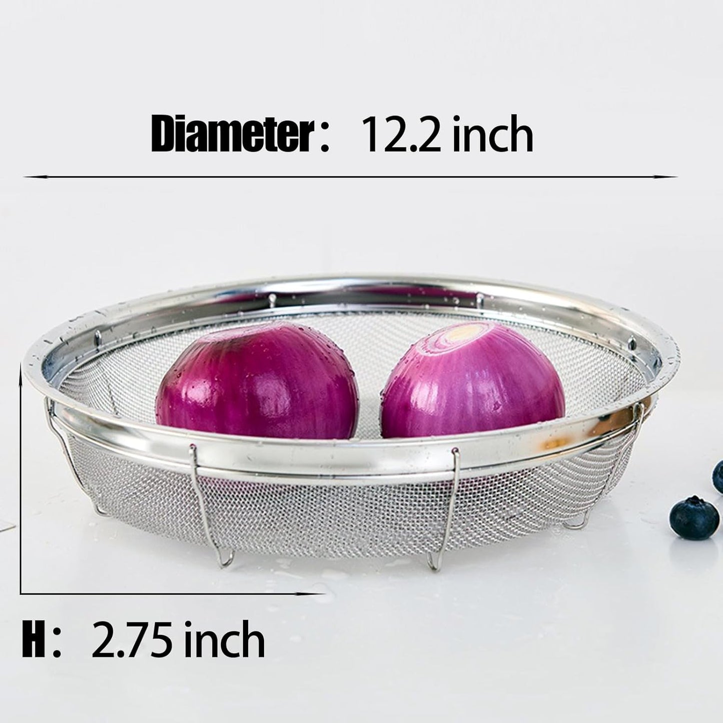 Fine Mesh Strainer for Kitchen, Stainless Steel Colander Bowl for Pasta, Rice, Fruit, Metal Net Baskets with Resting Base - Strain, Drain, Rinse （Diameter 12.2 inch）