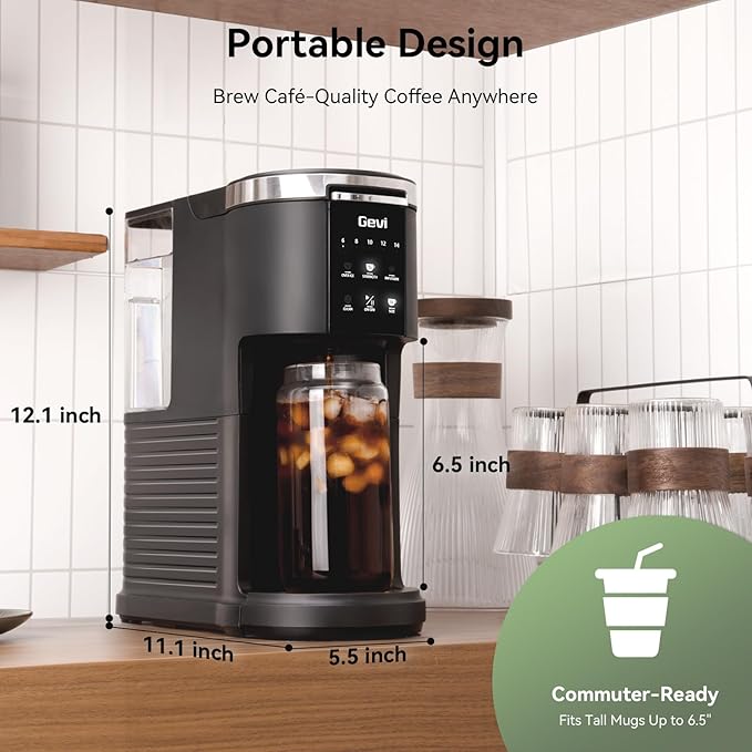Gevi Single Serve Coffee Maker, Compatible with Pods & Ground Coffee, 40oz Removable Water Reservoir, 5 Brew Sizes (6-14oz), Compact for Kitchen Use, Black