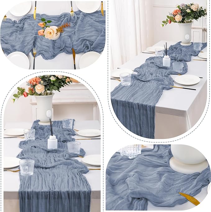 12 Pack Dusty Blue Table Runner 10FT Cheesecloth Table Runner 21 x 120 inch Boho Gauze Cheese Cloth Table Runner Rustic Sheer Table Runner for Party Wedding Bridal Baby Shower Birthday Table Decor