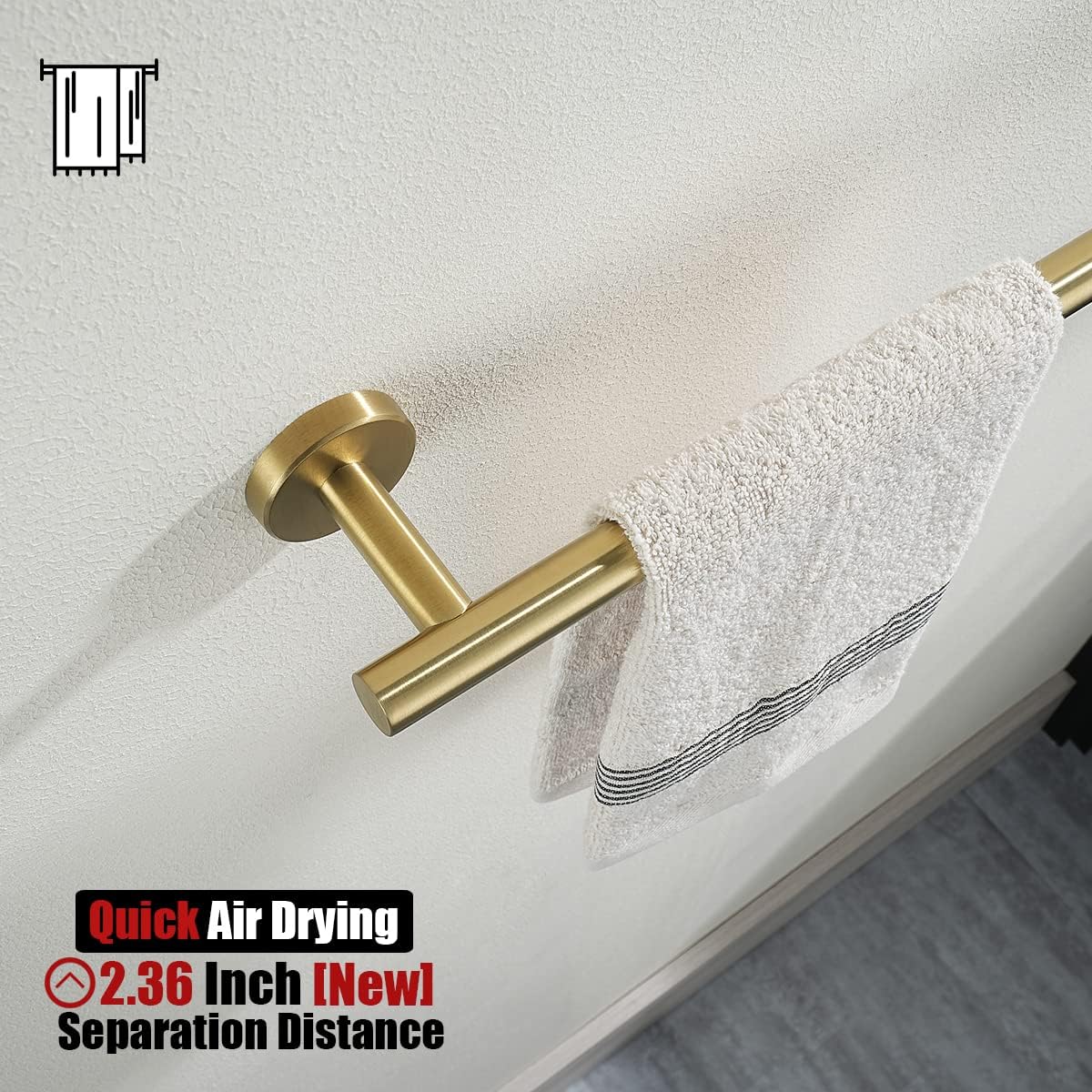 JQK Gold Towel Bar, 33 Inch 304 Stainless Steel Thicken 0.8mm Towel Rack Bathroom, Towel Holder Brushed Golden Wall Mount, Useable Length 30 Inch 2 Pack, TB110L30-BG-P2