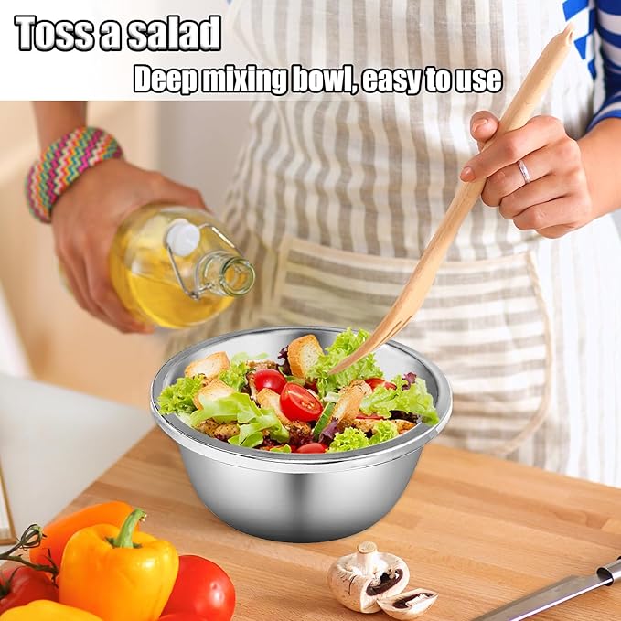 Mixing Bowls, 5 Pack Stainless Steel Mixing Bowls Kitchen Mixing Bowl Stainless Steel Bowls For Meal Prep, Serving, Baking, 7.9 Inch