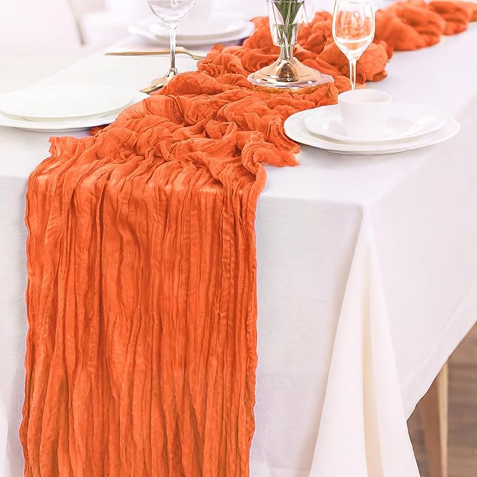 6-Pack Orange Cheesecloth Table Runners – 10FT (35x120 Inch) Boho Rustic Gauze Fabric Cheese Cloth Table Runner for Weddings, Baby Showers, Bridal Shower, Farmhouse & Birthday Party Decor