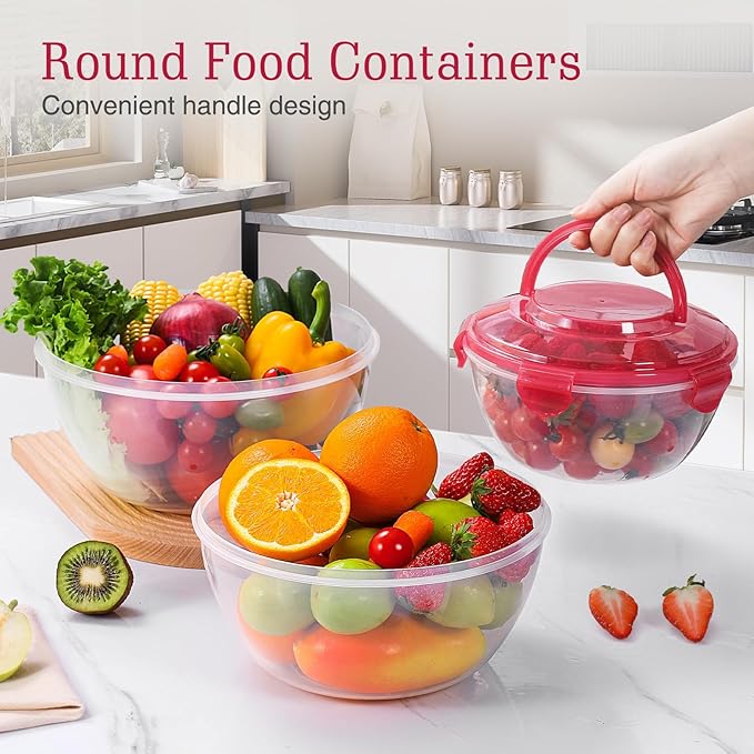 LUXEAR Mixing Bowls with Lids Set, Storage Bowls with Lids Set for Fridge, Meal Prep Bowls 4 Set BPA-Free Salad Bowls with Lid & Handle BPA-Free Salad Storage Container Cooking/Baking/Dishwasher Safe