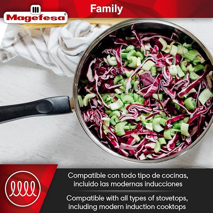 MAGEFESA Family 5-Piece Stainless Steel Cookware Set – Tempered Glass Lids with Steam Vents, Induction-Compatible, Easy to Clean