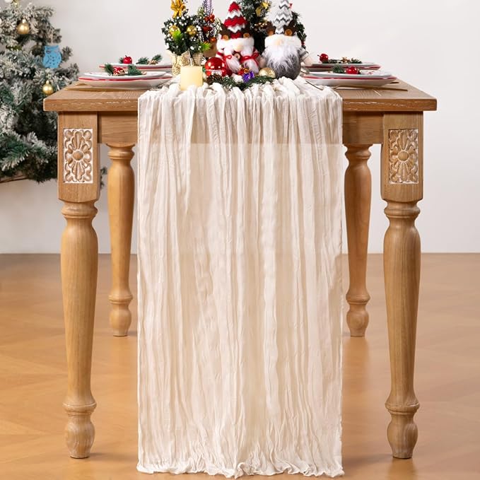 Ivory White Cheesecloth Table Runner 10 Pack Christmas Table Runners Boho Gauze 120 Inches White Cheese Cloth Table Decor for Xmas Holiday Season Parties Weddings Bridal Baby Shower