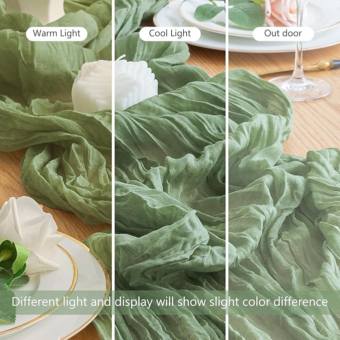 Wokceer Cheesecloth Table Runner 6Pack 10FT Sage Green Boho Gauze Fall Christmas Cheese Cloth Table Runner for Party Long Rustic Sheer Table Runners for Baby Bridal Shower Wedding Easter Table