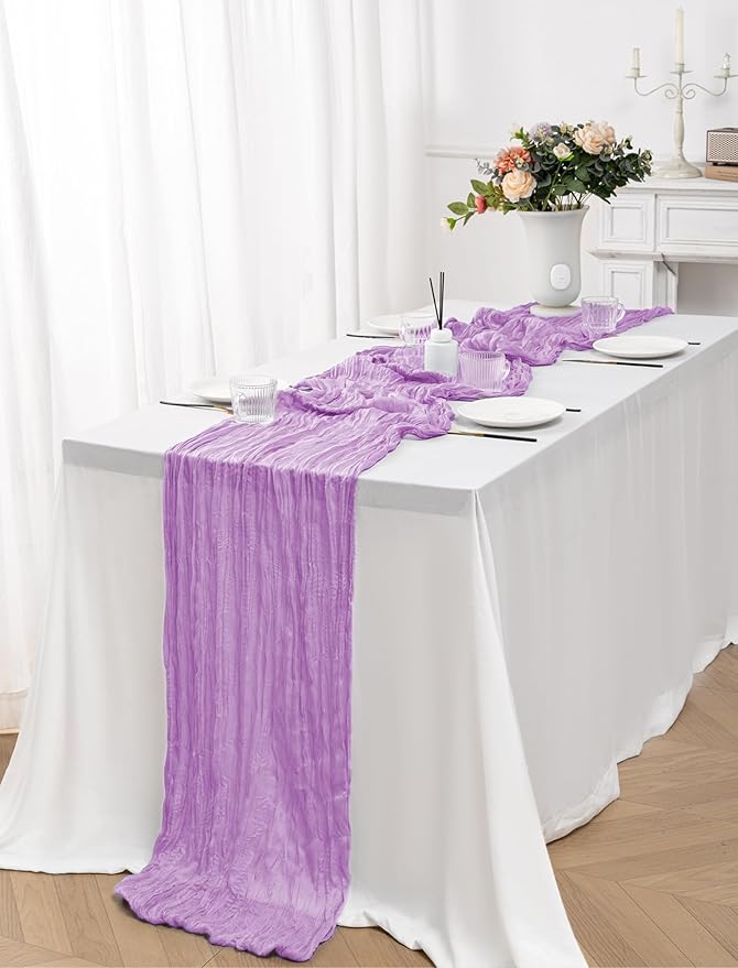 12 Pack Lavender Table Runner 10FT Cheesecloth Table Runner 21 x 120 inch Boho Gauze Cheese Cloth Table Runner Rustic Sheer Table Runner for Party Wedding Bridal Baby Shower Birthday Table Decor