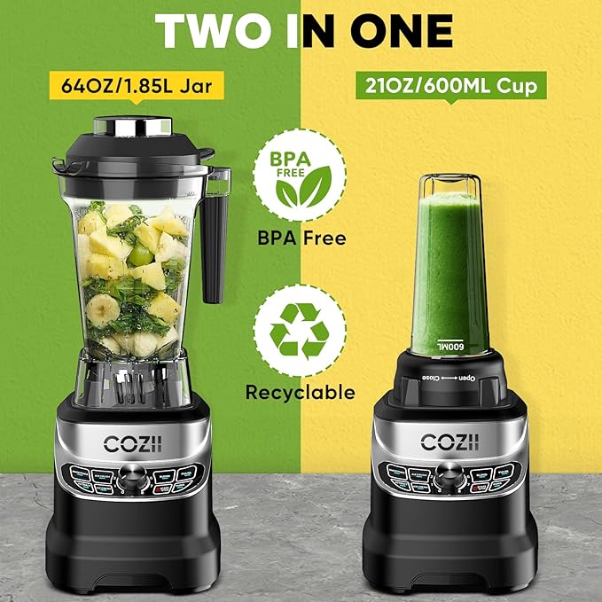 Professional Blender 2000W, Smoothie Countertop Blenders for Kitchen,7 Preset Programs for Ice Crush/Frozen Drinks/Dips/Nut Butter, High Speed, Dishwasher Safe (Dark)