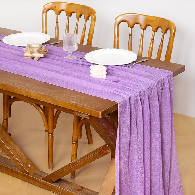 Socomi 3pcs Lilac Purple Fall Thanksgiving Cheesecloth Table Runner Gauze 120 Inch Rustic Boho Cheese Cloth Runner for Wedding Party Baby Bridal Shower Centerpiece Decoration Holiday Home Decorations