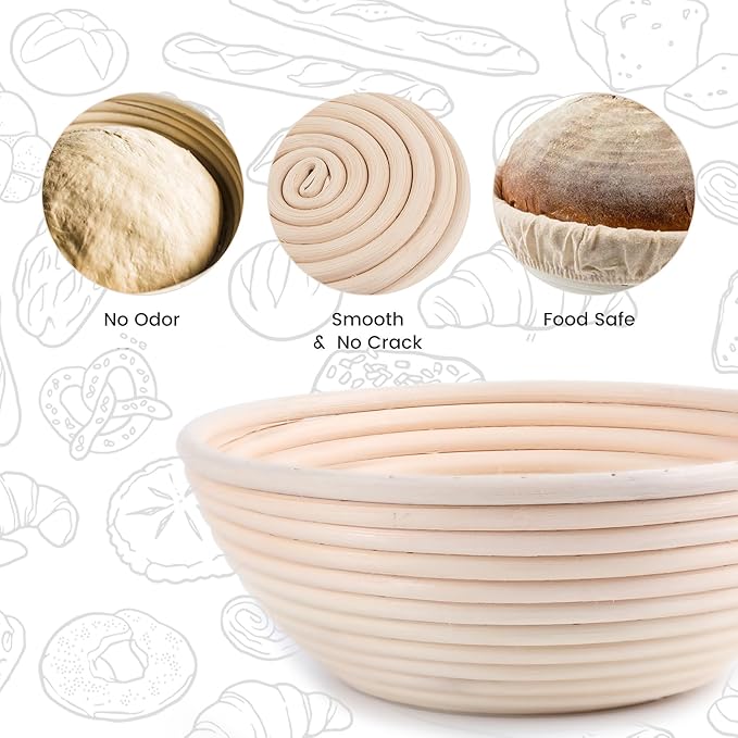 Bread Proofing Baskets Set of 2 8.5 inch Round Dough Proofing Bowls w/Liners Perfect for Home Sourdough Bakers Baking
