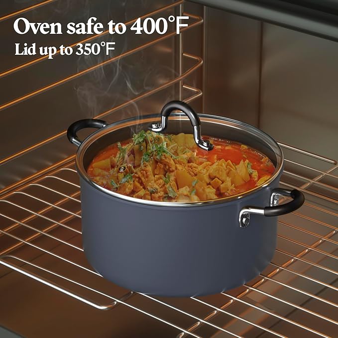Cook N Home Nonstick Stockpot Soup pot with Lid Professional Hard Anodized 10 Quart, Oven safe - Stay Cool Handles, Black