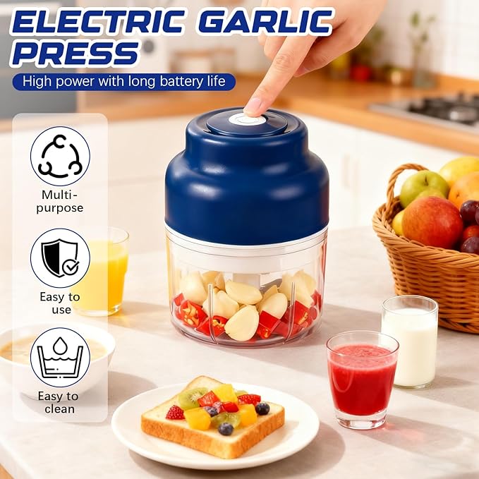 Electric Mini Garlic Chopper Set,2025 New Small Garlic Chopper Mincer,Electric Food Chopper Tool,USB Rechargeable, Wireless Veggie Grinder,Kitchen Appliances