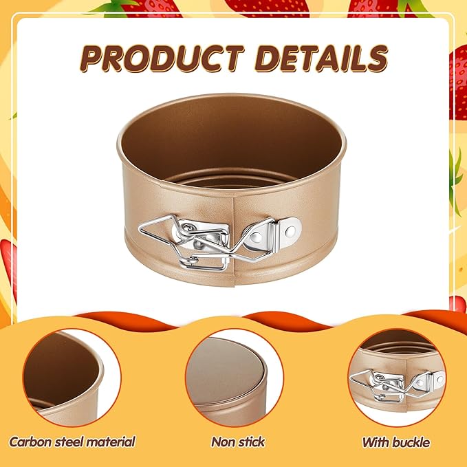 Sunnyray 12 Pcs 4 Inch Springform Pan for Baking Mini Cheesecake Pans with Removable Bottom Nonstick Leakproof Round Cake Mold Spring Form Molds for Mini Cheesecake Pizza and Quiches (Gold)