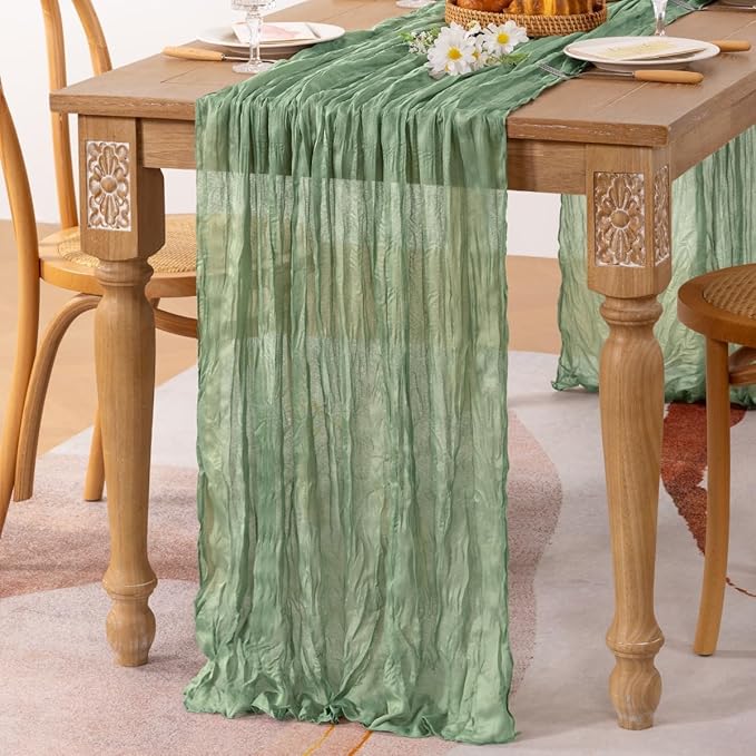 MLMC Sage Green Table Runner 10ft Rustic Gauze Cheesecloth Table Runner Sage Cheese Cloth Centerpiece Decor 35x120 Inches for Boho Wedding Bridal Shower Christmas Party Decor