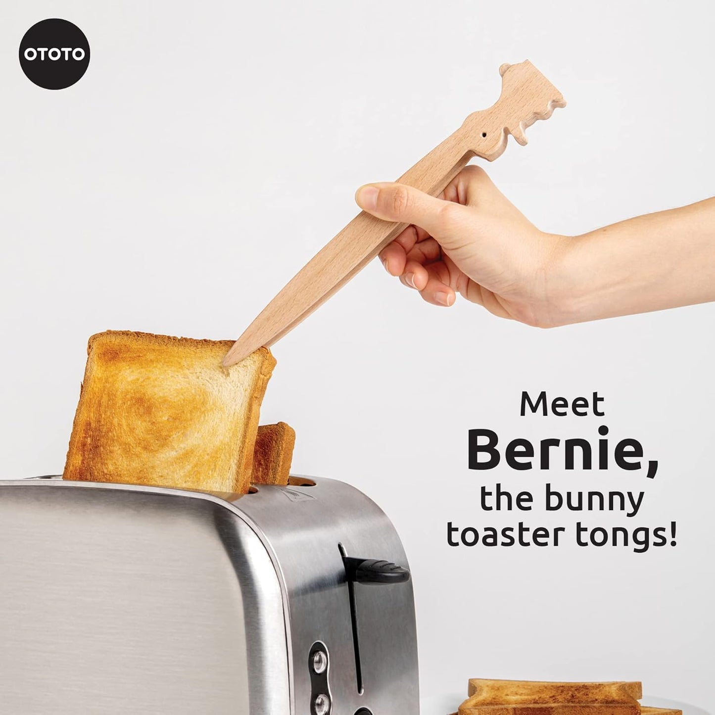 OTOTO Bernie Bunny Toaster Tongs - Rabbit Toast Tongs, Wooden Tongs for Toaster, Wooden Toaster Tongs - Multipurpose Mini Tongs for Appetizers, Wood Utensils & Cute Kitchen Gadgets