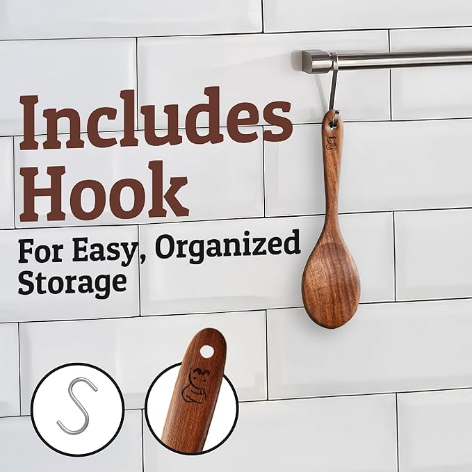 Priority Chef Wooden Spoon for Cooking – Solid Premium Non Toxic Teak Wood Spoon, Nonstick-Safe Kitchen Utensil for Stirring, Serving & Everyday Use