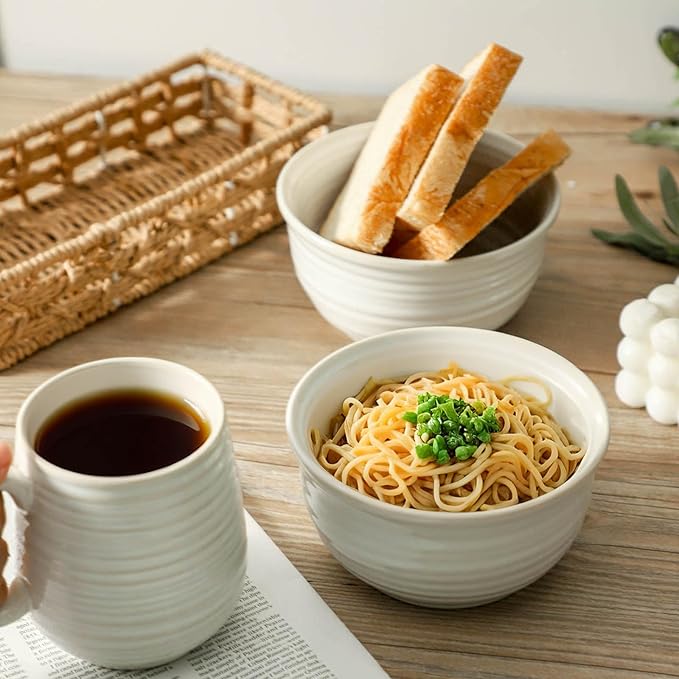 Soup Bowls, 20 Ounce Deep Ceramic Cereal Bowls for Kitchen Home, Serving Bowls Set of 6 Perfect for Oatmeal Rice Pasta Salad Dessert Breakfast, Microwave & Dishwasher Safe Durable, White