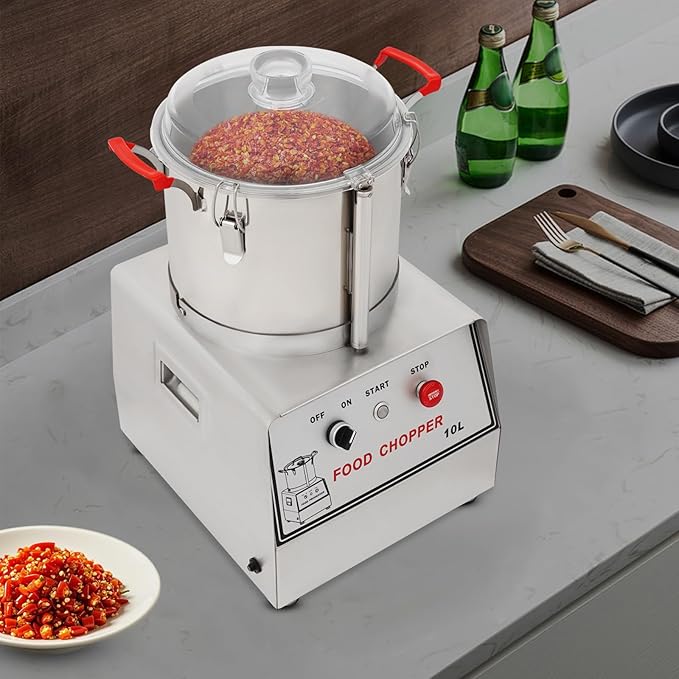 1100W 110V Commercial Food Processor, 10L Electric Stainless Steel Food Cutter 1400RPM High Output, Multifunctional Meat Grinder for Vegetable Fruits Grains Peanut Ginger Garlic