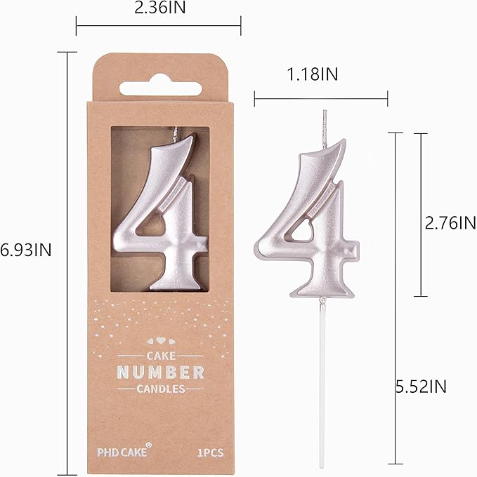 PHD CAKE 2.76 Inch Elegant Rose Gold 4 Number Birthday Candles, Rose Gold Number Candles, Cake Number Candles, Party Celebration