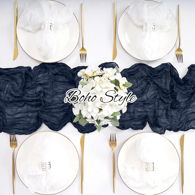 20 Pack Cheesecloth Table Runner Navy Blue, Rustic Boho Gauze Fabric Table Runner Romantic Table Runner For Wedding, Festival, Birthday, Anniversary, Dinner and Outdoor Events (17.7 x 108 inch)