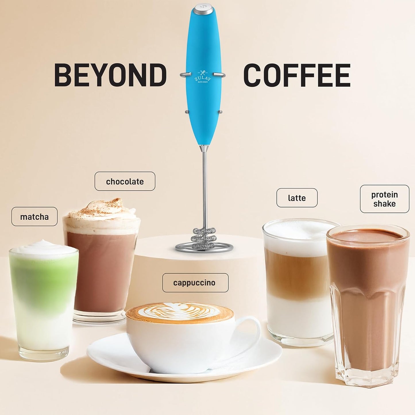Zulay Kitchen Patented Tornado Triple Whisk Milk Frother with 4 Duracell Batteries – Handheld Foam Maker for Coffee, Lattes, Matcha & Hot Chocolate – Rich, Creamy Froth in Seconds