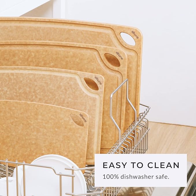 Elihome Classic Series Cutting Boards 2-piece set, Natural Wood Fiber Composite, Dishwasher Safe, Eco-Friendly, Juice Grooves, Non-Porous, Made in USA, Medium (10"x 13") & Small (7" x 10")