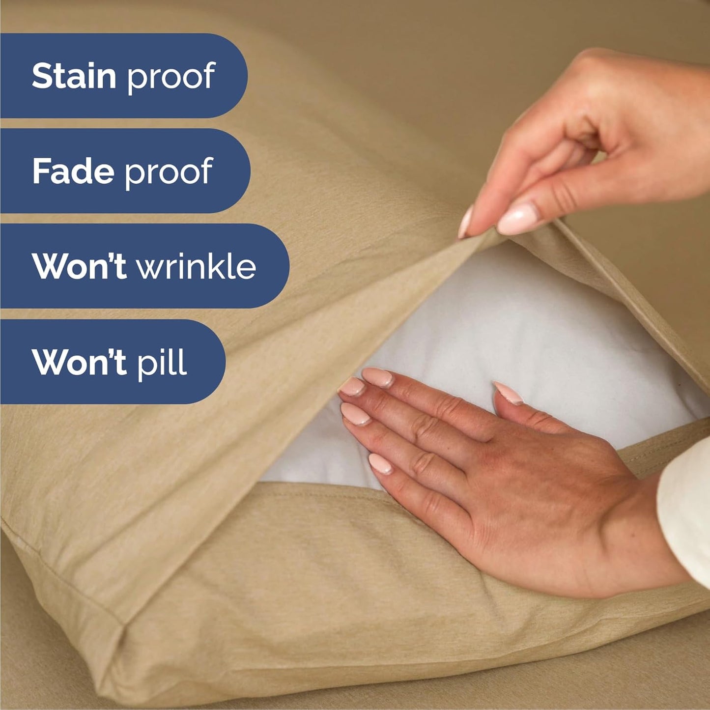 Queen Size 4 Piece Sheet Set - Comfy Breathable & Cooling Bed Sheets Set - Hotel Luxury Bedding for Women, Men, Kids, Teens, Boys & Girls - Deep Pockets, Soft & Wrinkle Free - Tan (Heathered Sheets)