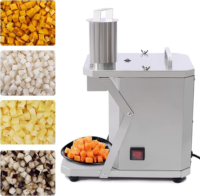 Commercial Vegetable Dicer – 200W Electric Automatic Chopper with 3 Interchangeable 304 Stainless Blades, for Restaurants & Hotels