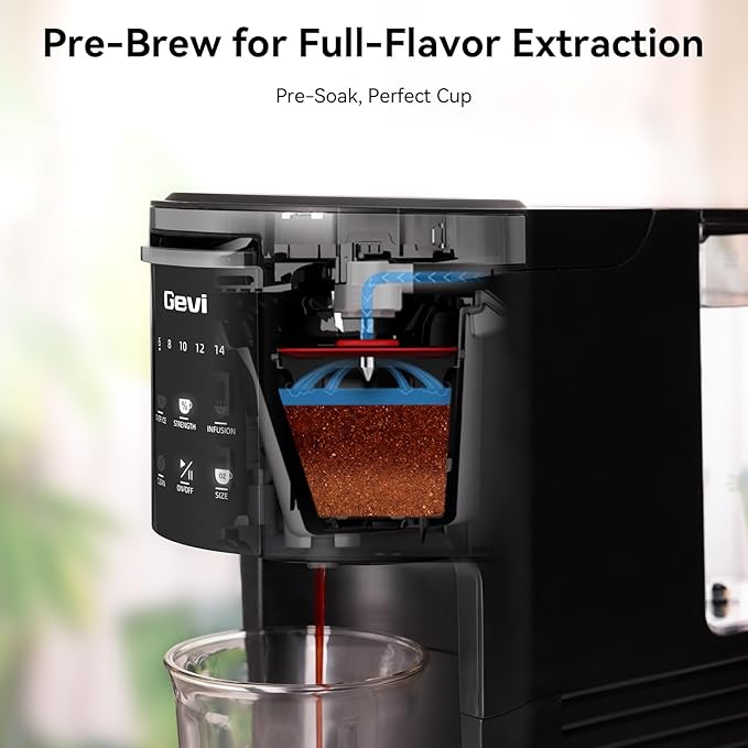 Gevi Single Serve Coffee Maker, Compatible with Pods & Ground Coffee, 40oz Removable Water Reservoir, 5 Brew Sizes (6-14oz), Compact for Kitchen Use, Black