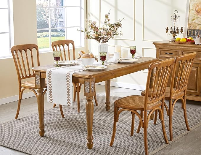 Wracra Embroidered Fall Table Runner Irregular Willow Leaf Table Runners 108 Inches Long for Dresser Home Dining Table Decor,14 x 108 Inch, Taupe