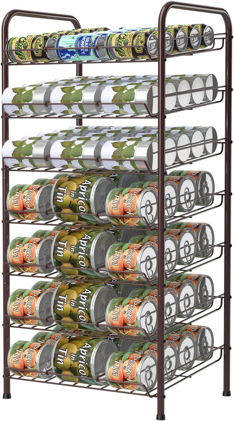 Vrisa Can Organizer for Pantry 7-tier Can Dispenser Rack Holde up to 84 Cans Multifunctional Can Holder for Canned Food Storage Kitchen Cabinet or Pantry Shelf Rustic Brown