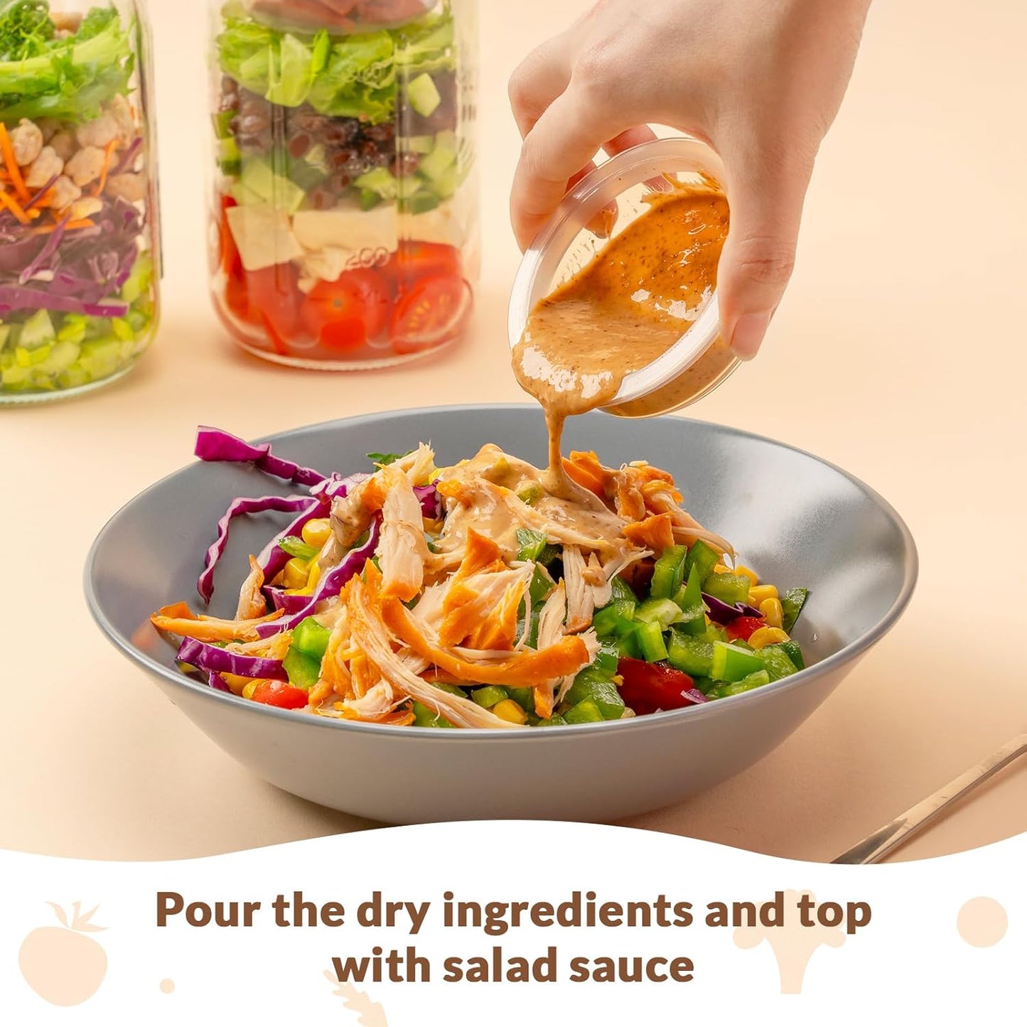 SOLIGT 4 Pack Glass Salad Jars with Lids Meal Prep, Leakproof Container for Lunch, Two Small Built-in Boxes with Wet/Dry Separation for Salad Dressing and Dry Ingredients, 32oz Mason Jars
