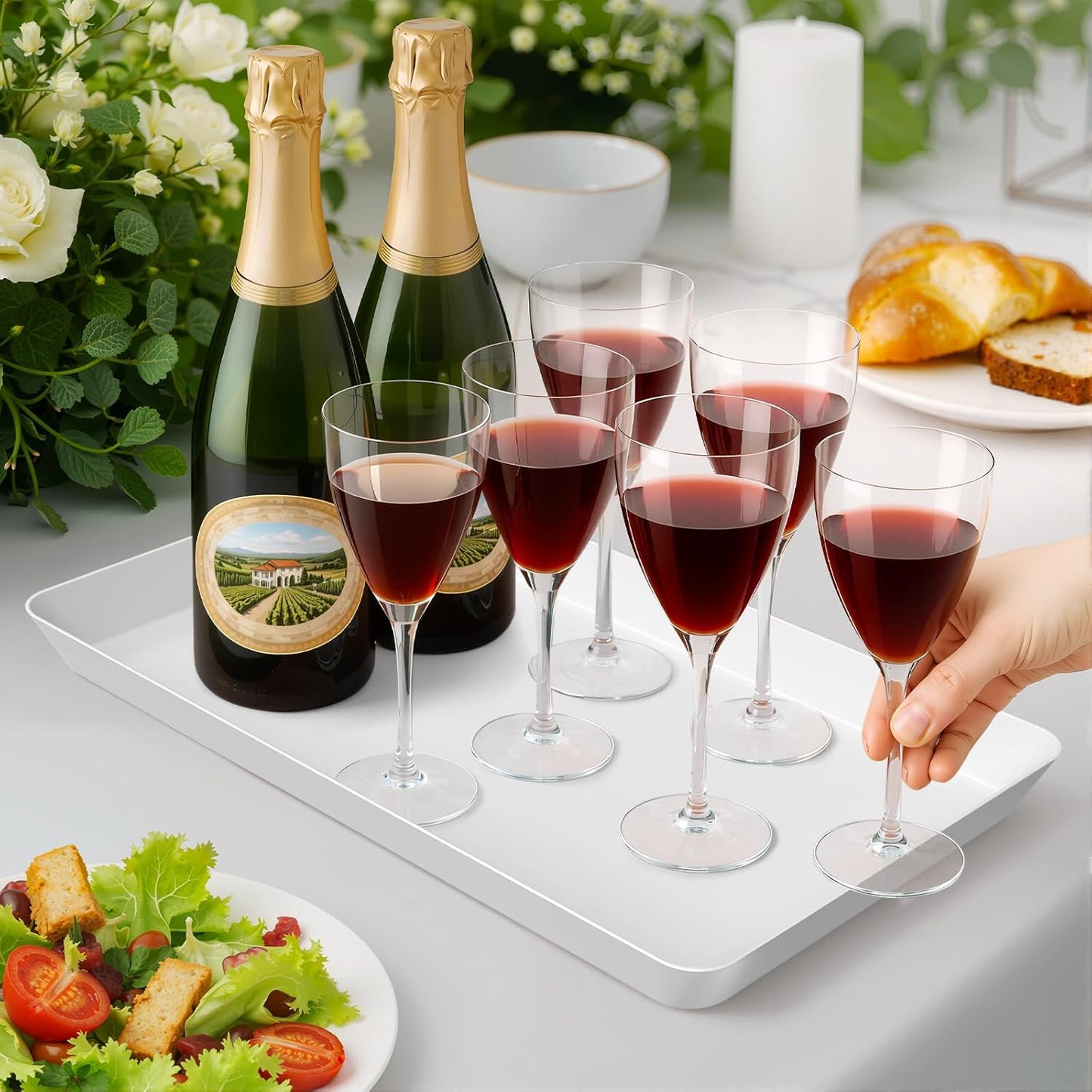 WOWBOX 8 pcs Serving Tray for Entertaining, Serving Platters for Snacks, Fruit, Cookies, Dessert, Reusable Plastic Trays for Serving Food and Pantry Organization in Kitchen & for Parties