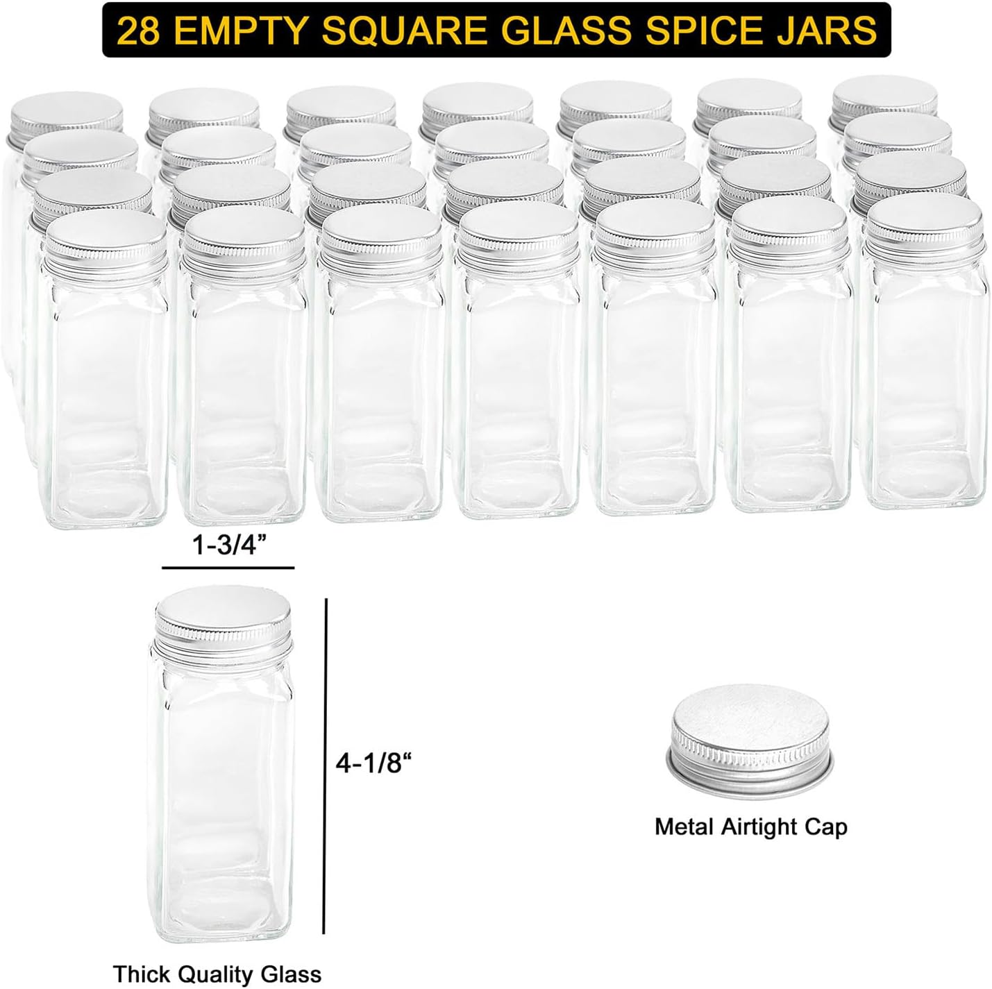 SpaceAid Spice Rack Organizer with 32 Spice Jars, 386 Spice Labels, Chalk Marker and Funnel Set for Cabinet, Countertop, Pantry, Cupboard or Door & Wall Mount - 32 Jars, 15.3" W × 10.8" H, Black