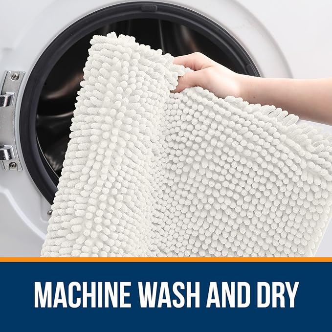 OLANLY Bathroom Rugs 47x32, Extra Soft Absorbent Chenille Bath Rugs, Rubber Backing Quick Dry, Machine Washable Bath Mats for Bathroom Floor, Tub and Shower, Home Decor Accessories, Ivory