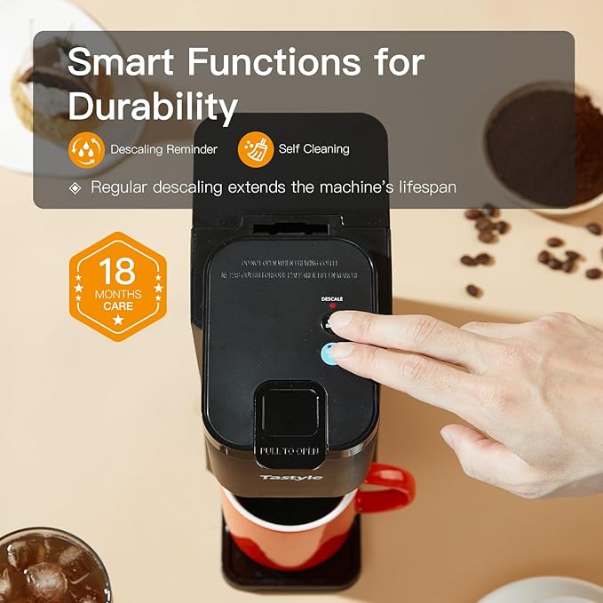 Mini Hot and Iced Coffee Maker Single Serve, for K Cup and Ground, 6 to 14 Oz Brew Sizes, with Recipe Book, for Home, Travel, RV, Office and Dorm, Classic Black (2.0 Version)