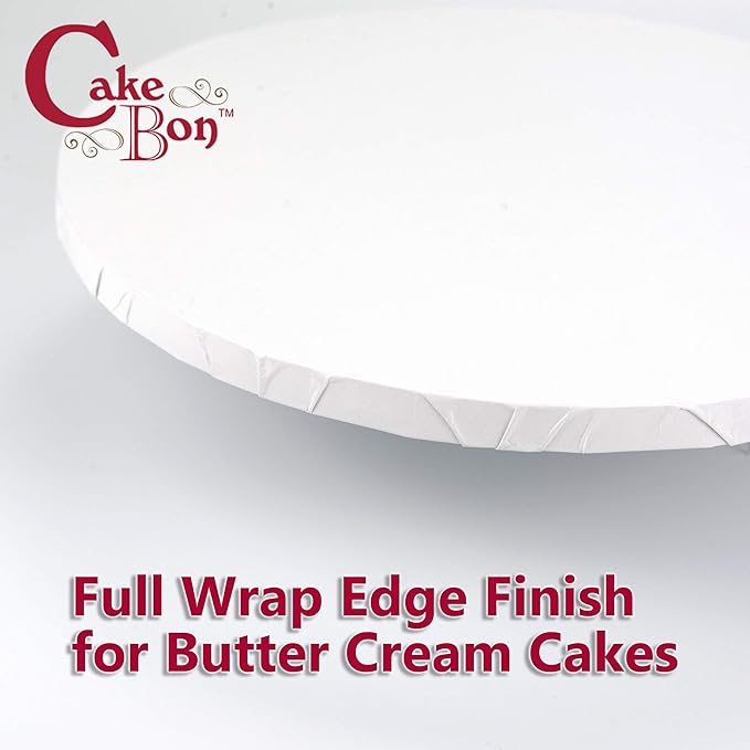 Cakebon Cake Boards - Sturdy 1/2 Thick Drums - 12 Inch Professional Fully Wrapped Edges White 1-Pack