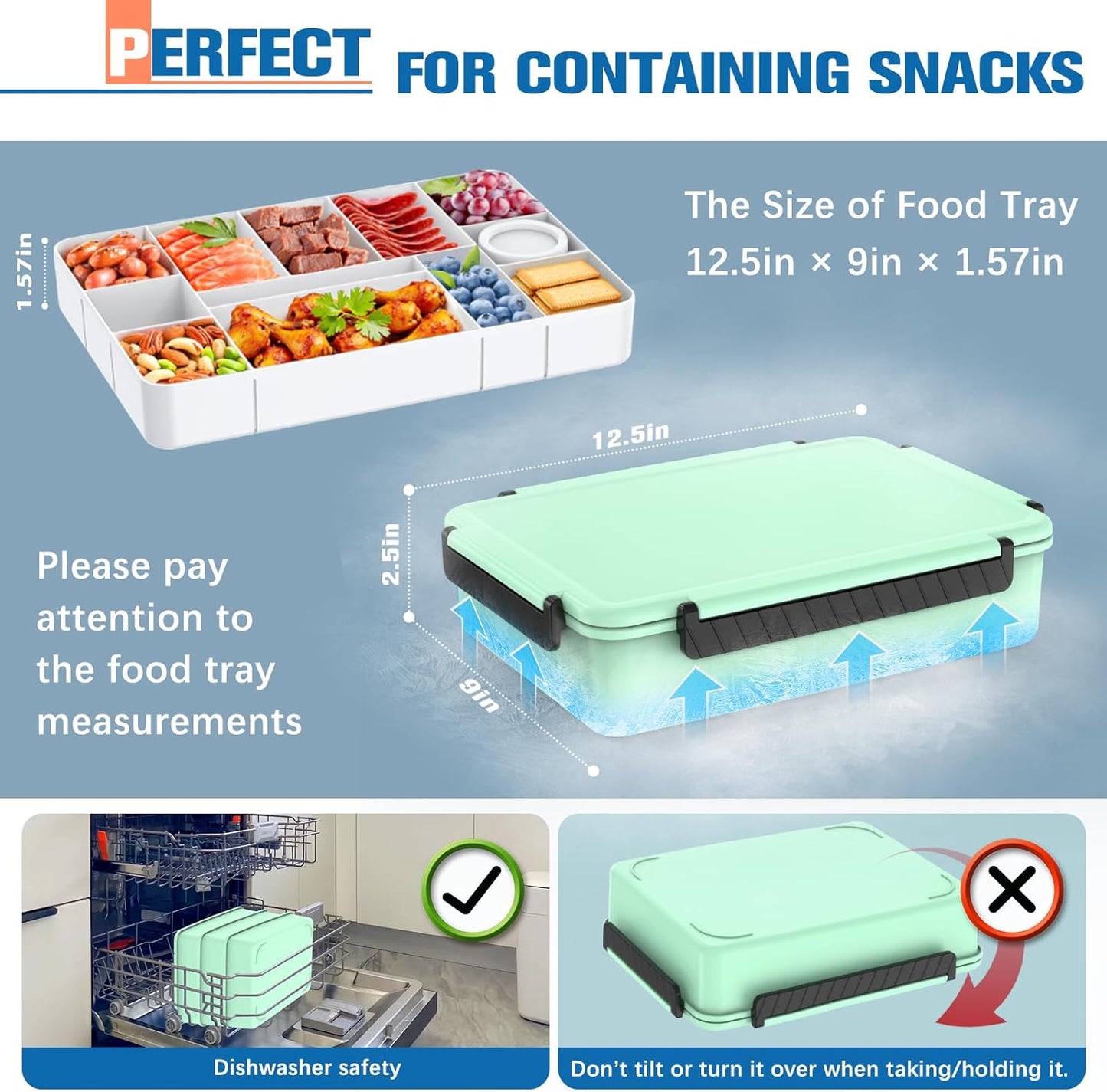 Chilled Portable Snackle Box Container with Reusable Ice Pack Bonus Insulated Bag 2Dip Container Divided Serving Tray Beach Essentials for Charcuterie Road Trip Picnic Family Party