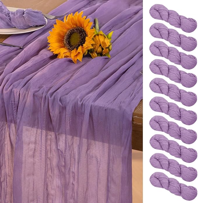 Lavender Purple Cheesecloth Table Runner 10 Pack Christmas Table Runners Boho Gauze 120 Inches Cheese Cloth Table Decor for Xmas Holiday Season Parties Wedding Bridal Baby Shower Birthday