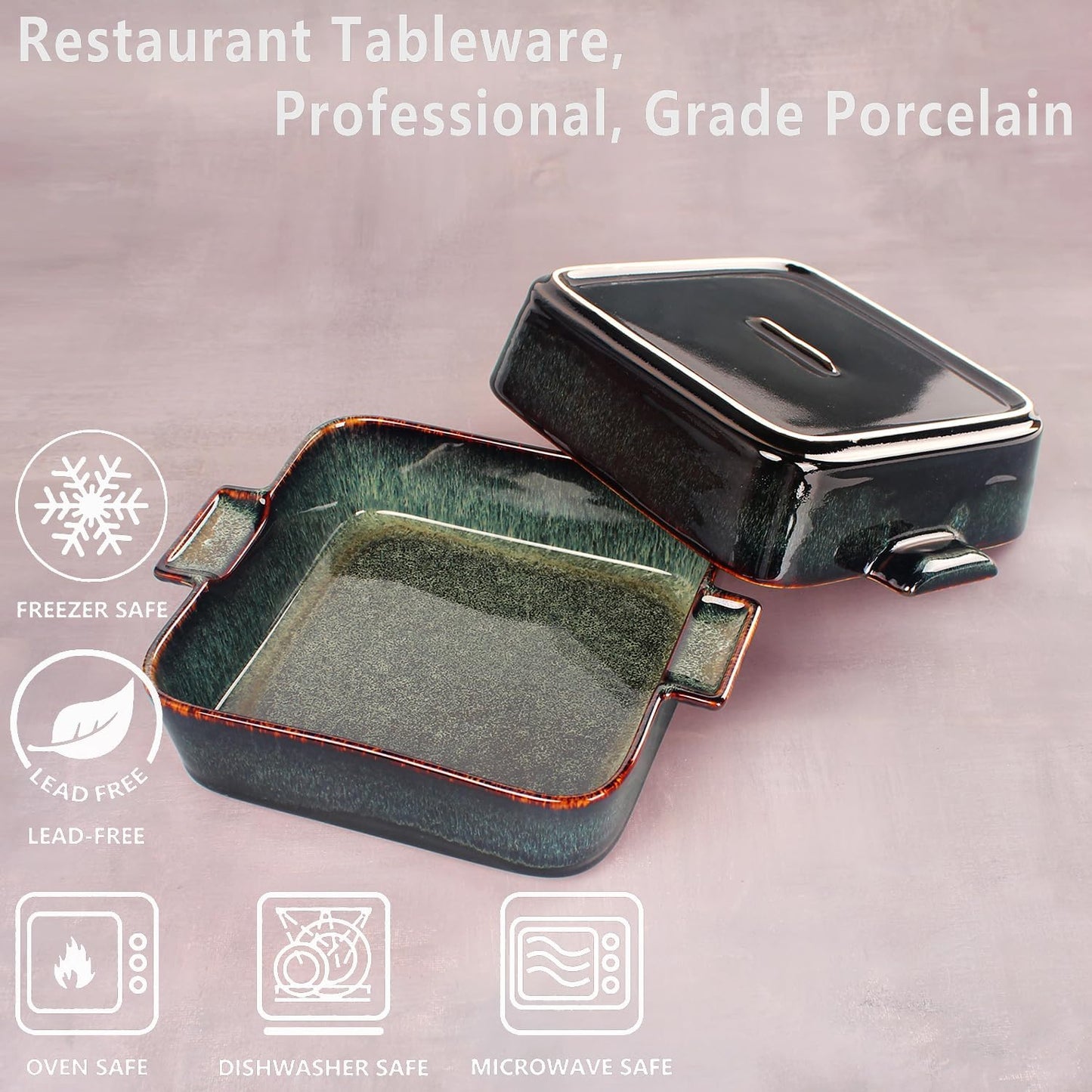 Ceramic Casserole Baking Dish, 2 Quarts Baking Dish for Oven, Lasagna Pans, Oven Safe Durable Bakeware for Kitchen Home Decor, Banquet and Dinner, Square 1 pieces, 9.5 x9.5 Inch
