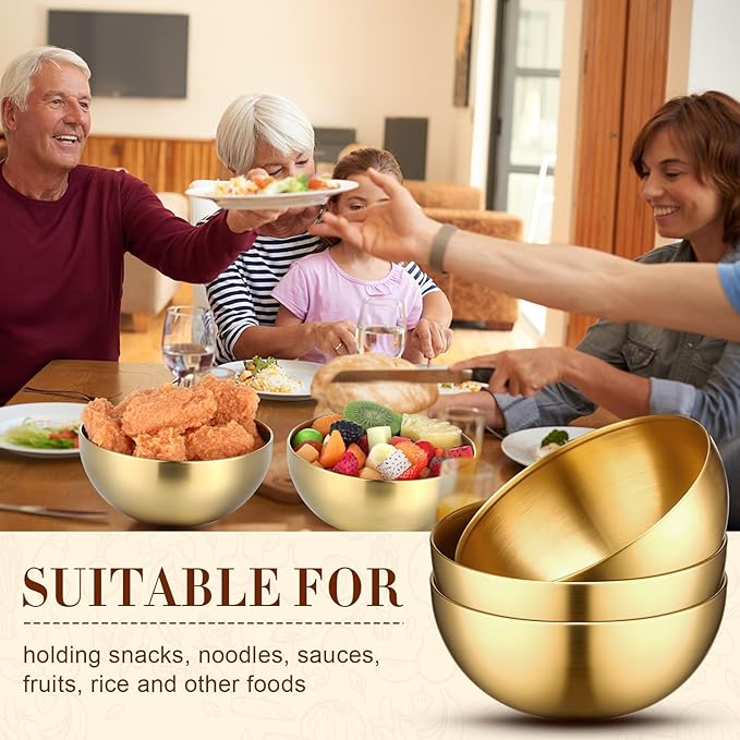 Nuogo 10 Pcs Stainless Steel Mixing Bowls Christmas Decorative Esthetician Bowls for Christmas First Holy Communion Wedding Baking Prepping Serving Facial Salad Fruit Candy(9.8 Inch,Gold)